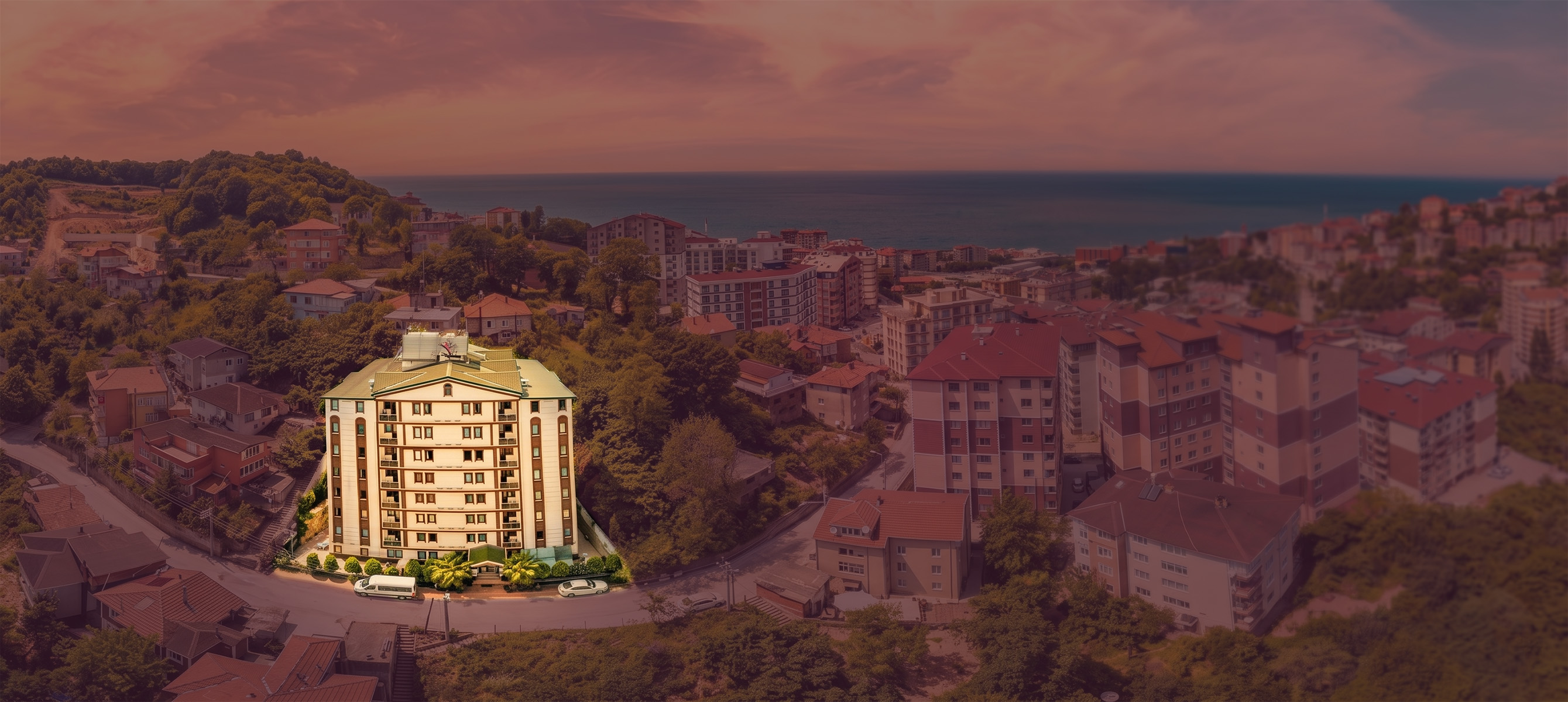 Yazıcılar Residence — havadan gün batımı görünümü